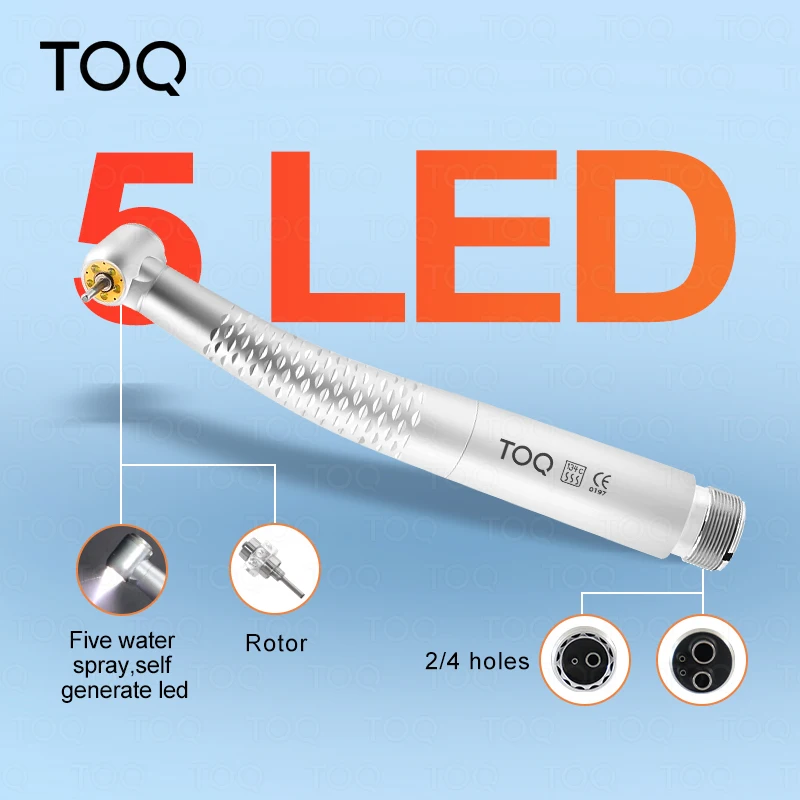 Dental 5 LED Light High Speed Handpiece Shadowless E-Generator Air Turbine for Dentist 2/4 Holes 5 Water Spray Dental Equipment