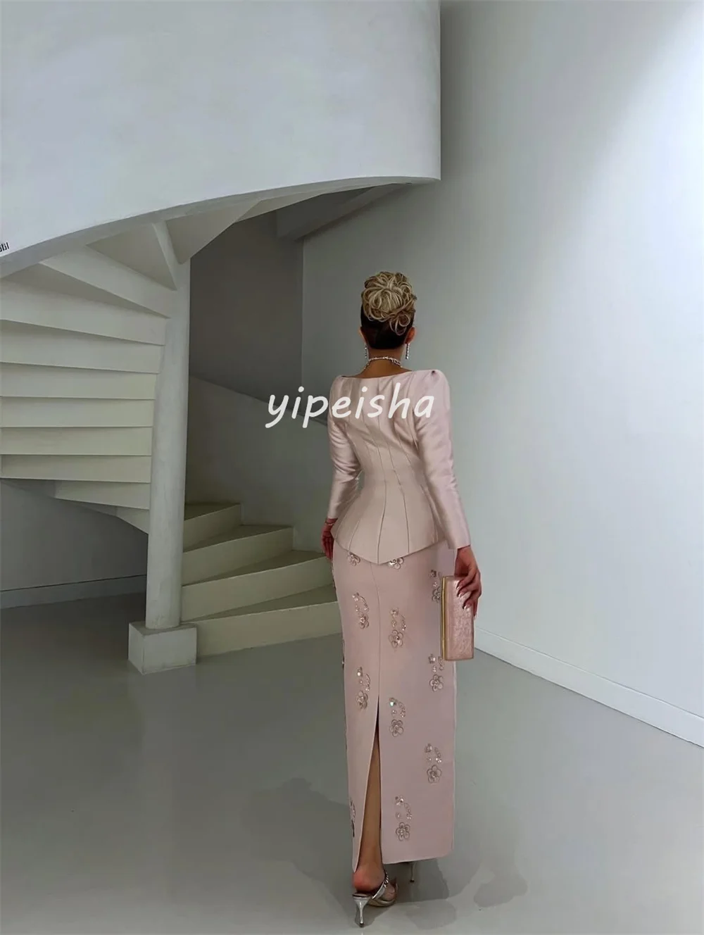 Personalizzato squisito retro piega fiore che borda paillettes dritto collo quadrato abiti midi abiti da sera taglie disponibili sexy