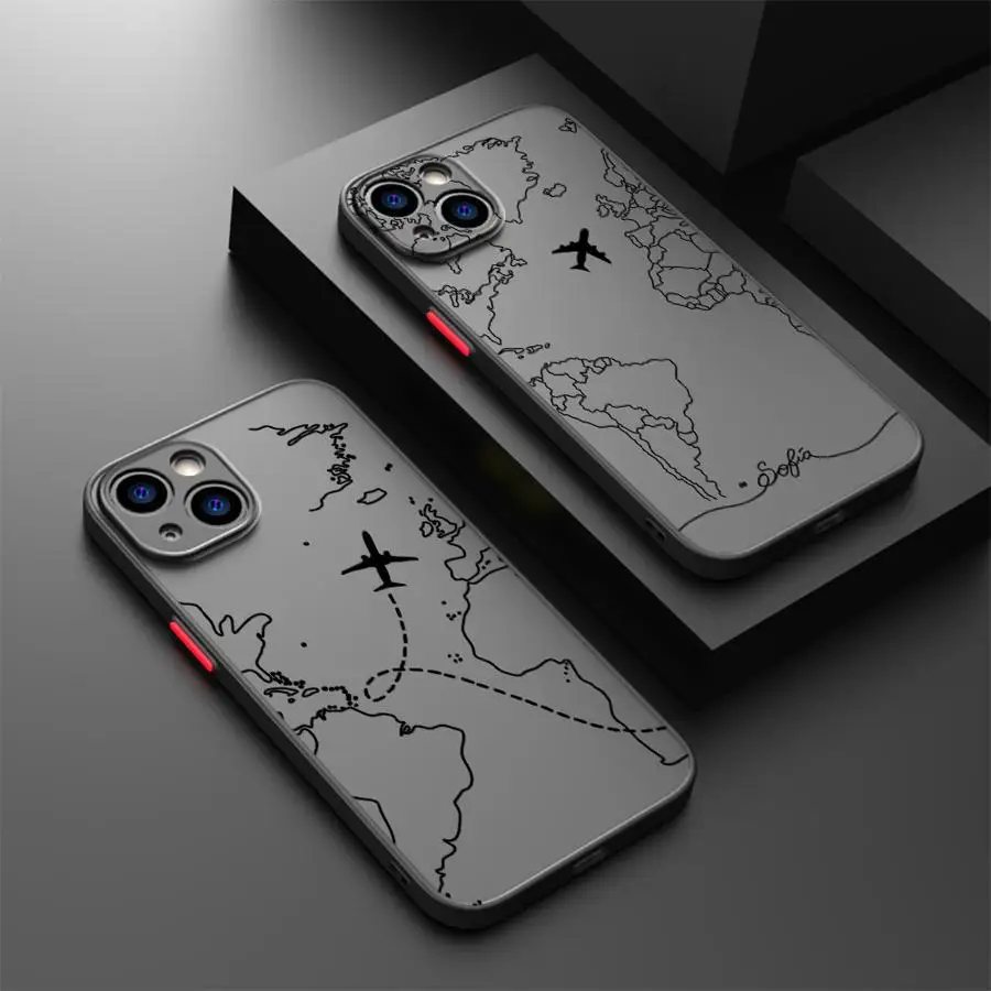 Funda de teléfono suave para Apple iPhone XS Max 7 8 12 13 11 Pro Max 15 16 17 14Plus 13 Mini línea avión mapa topográfico