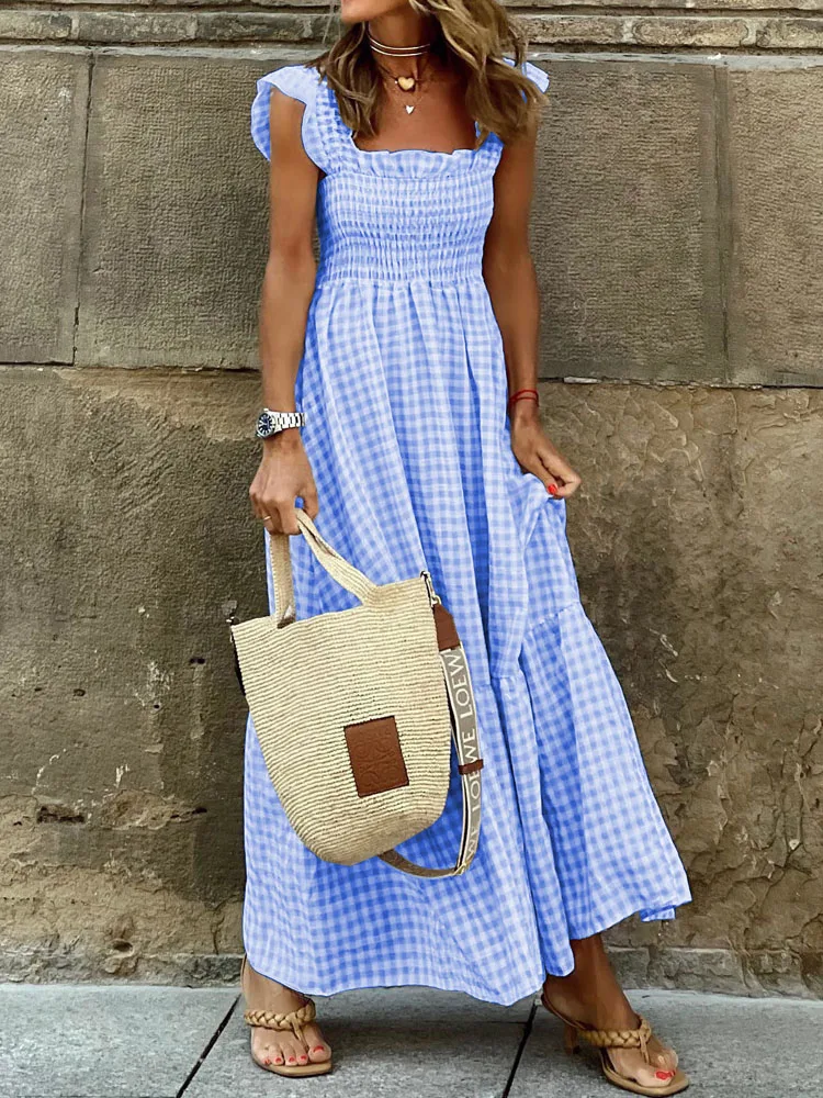 Summer Off The Shoulder Boho Long Dress Spring Elegant Geometric Print Party Dress Sexy Slash Neck Flare Sleeve Maxi Women Dress