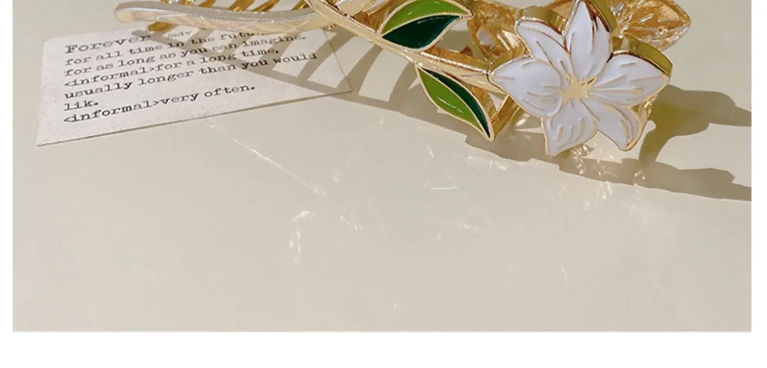 Neue Damen-Haarspange aus Metall, elegante goldene Blumen-Haarspangen, Haarklammer, Krabben-Haarband, Pferdeschwanz-Clip, Kopfschmuck, Haaraccessoires, Tiara – Detail 14