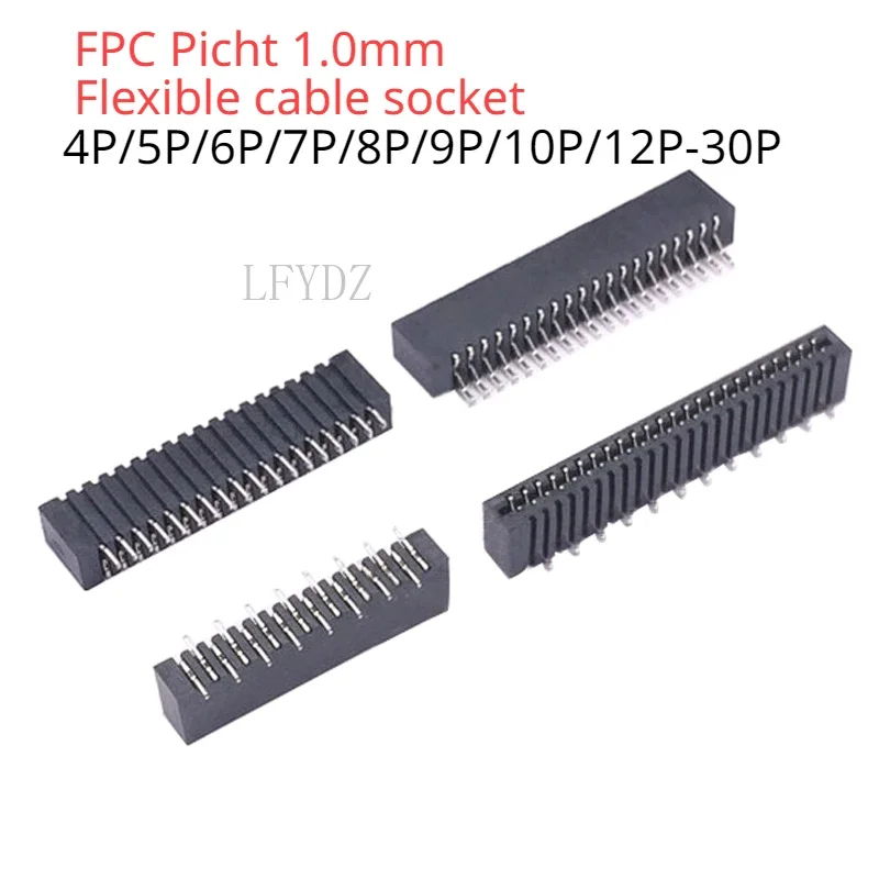 10Pcs FPC Connector 1.0mm Double-Sided Lock-Free Horizontal Patch Vertical Sticker Dislocation Flexible Flat Cable Socket 4p-40p