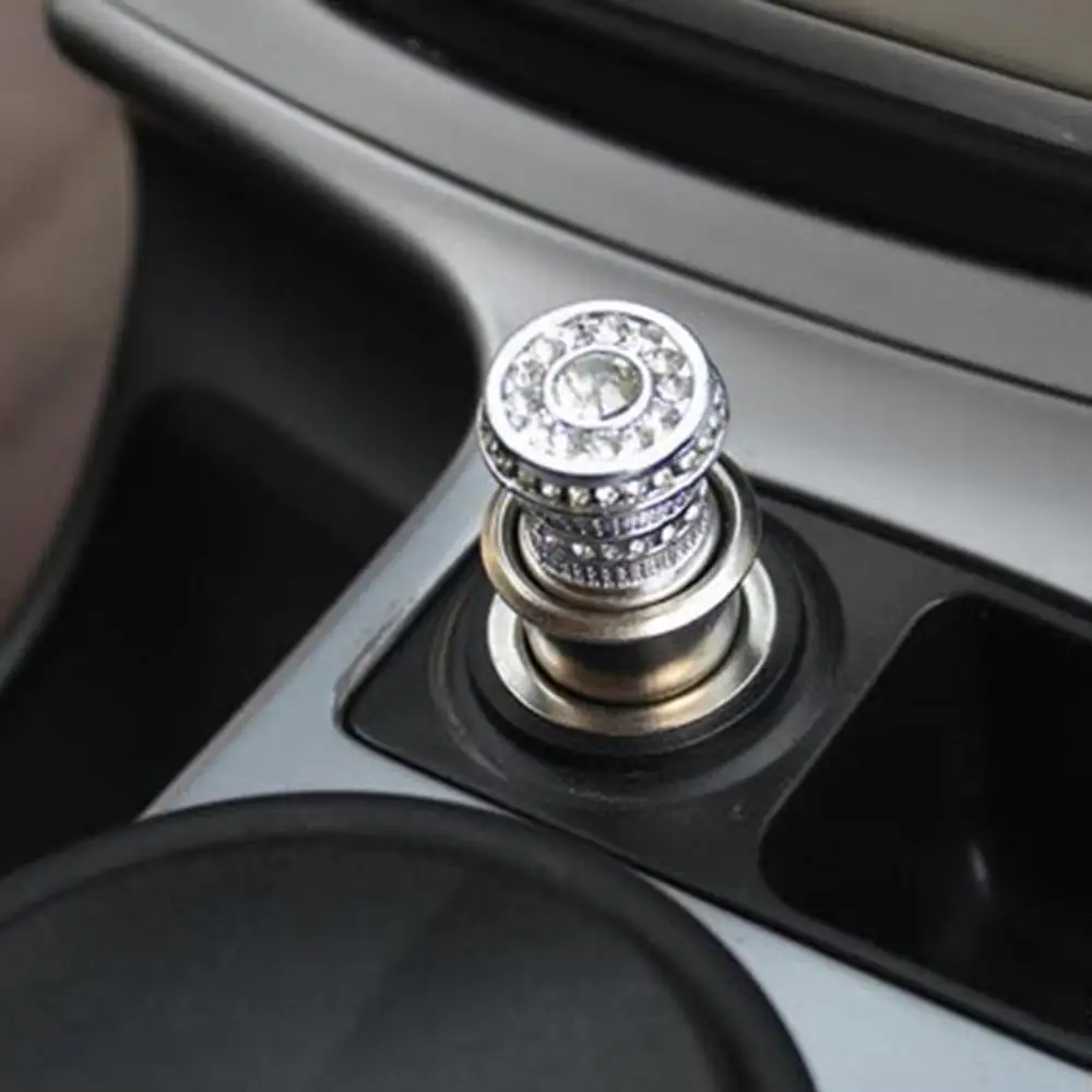 Universal Stylish Bling-Car Power Plug Socket Plug Outlet Power 20mm Faux Crystal Cigarette- Lighter Heater Sparkling Auto Decor