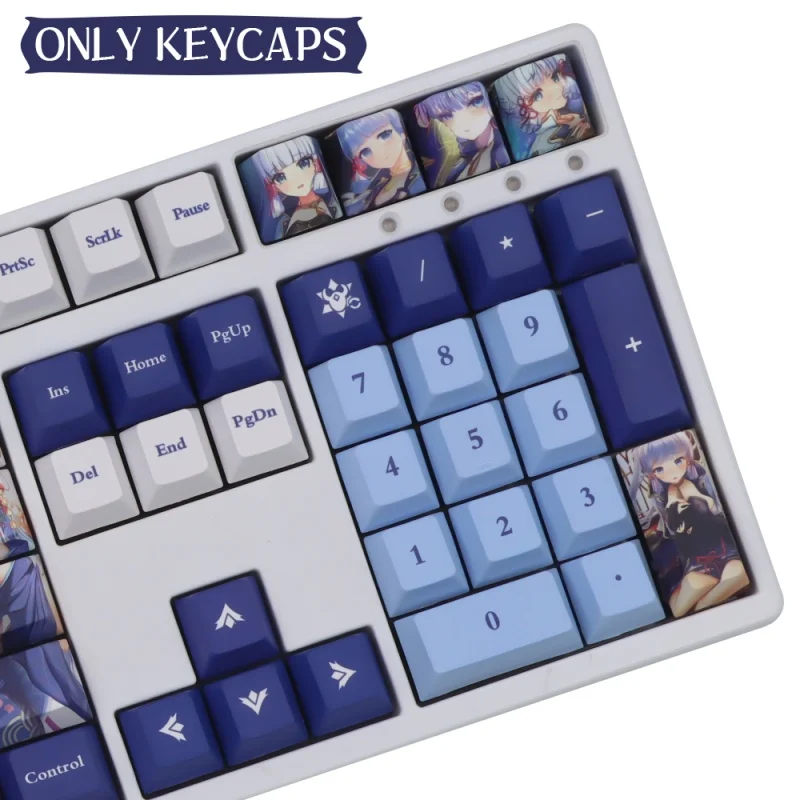 Kamisato Ayaka Theme Coole Tastenkappe 135 Tasten Original Fabrikhöhe Pbt Hot Sublimation Mechanische Tastatur Blaue Anime-Spiel-Tastenkappe