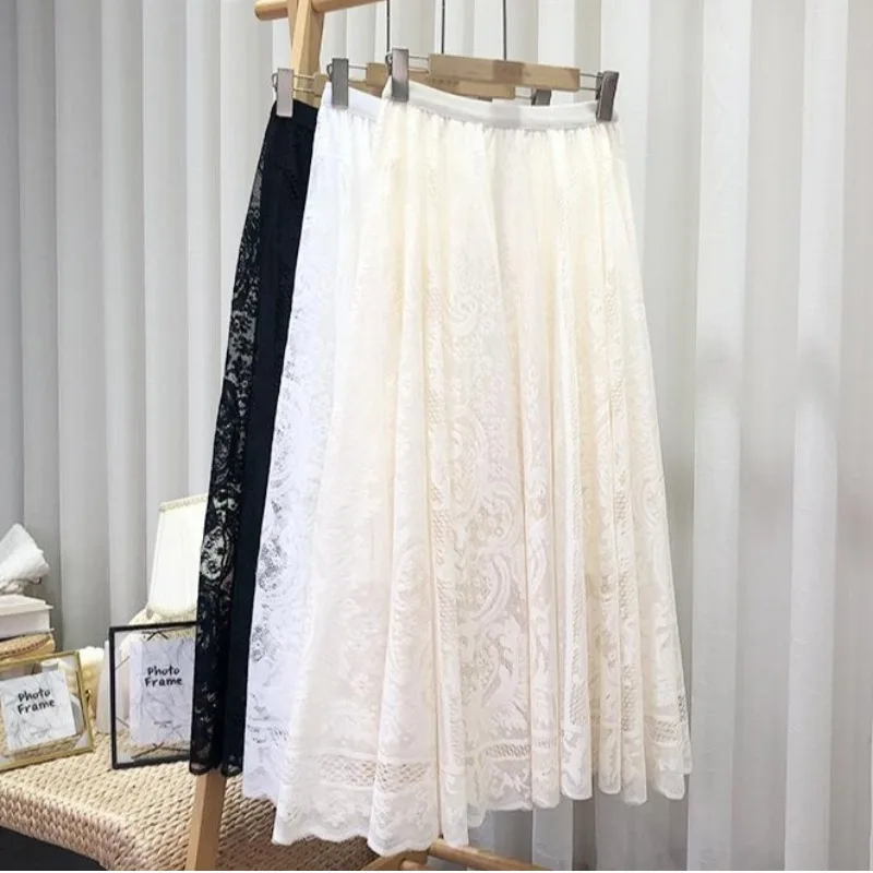 

Lace Long Skirts Women Gentle High Waist Aesthetic Breathable Fairycore Soft Holiday All-match Korean Fashion Clothing