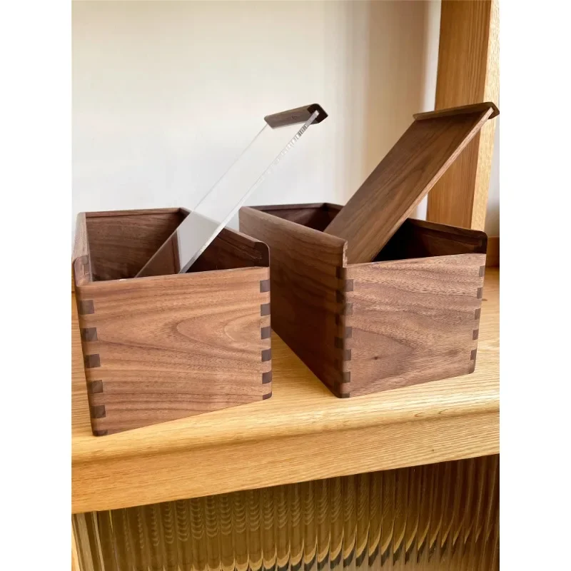 Push-pull storage box with lid Pure solid wood North American black walnut log wooden box Storage Figure Acrylic cover