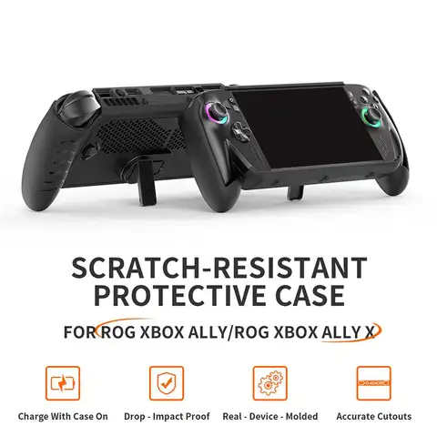 Custodia protettiva per ROG Ally X con supporto, set di protezione completo, base in TPU flessibile antiurto con guscio superiore in ABS ad alta resistenza