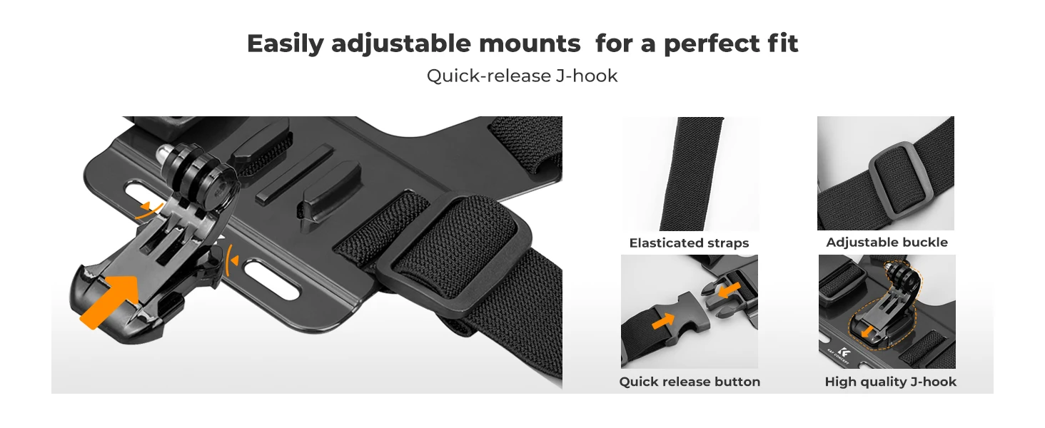 K&F CONCEPT 5 in 1 Brustgurt Rucksackclip Kopf und Handgelenkband für GoPro Hero DJI Osmo Action 5 und Pocket Insta360 Zubehörse – Detail 12