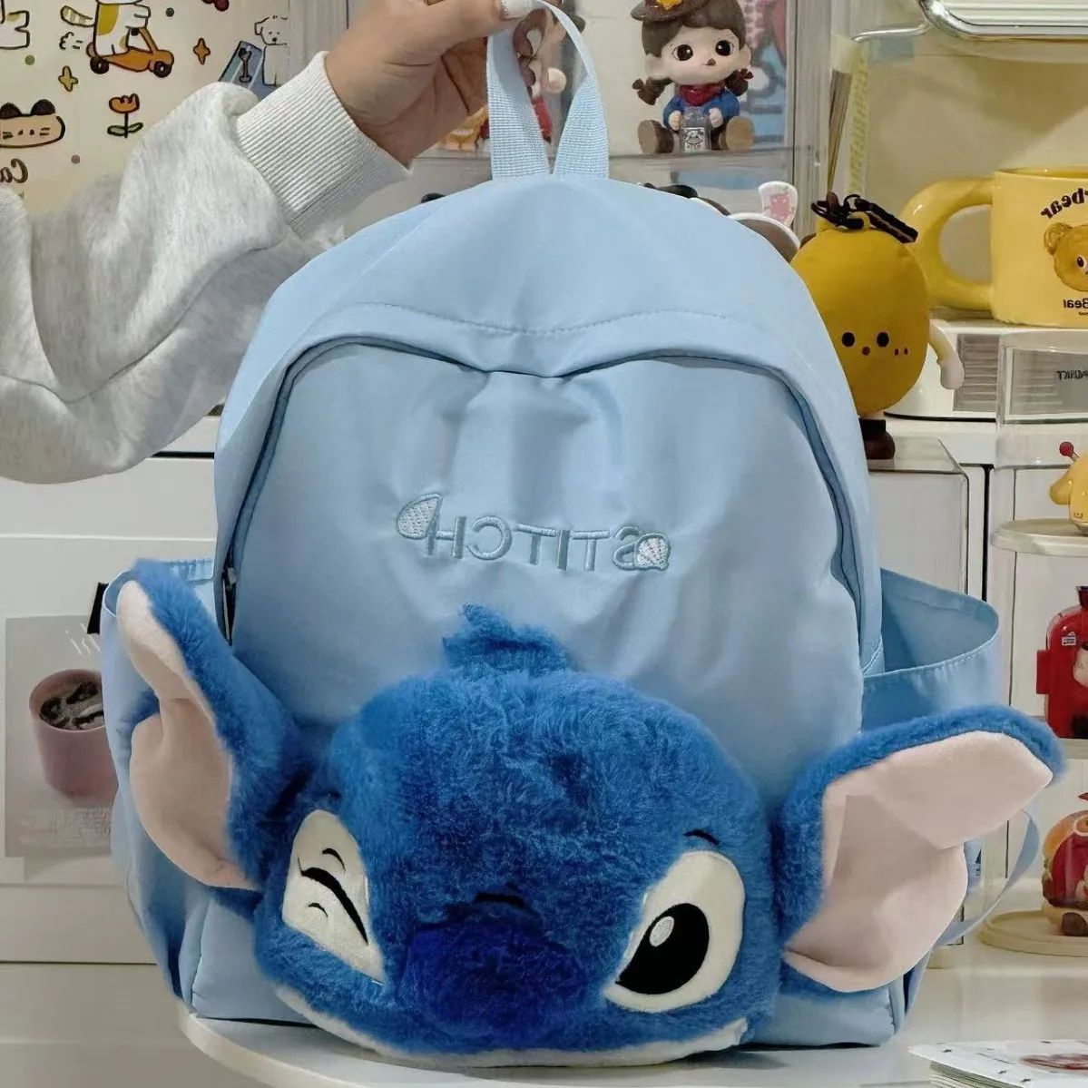 かわいいスティッチ漫画ぬいぐるみバックパックかわいい怠惰なスティッチバッグ大容量旅行大学生バッグ