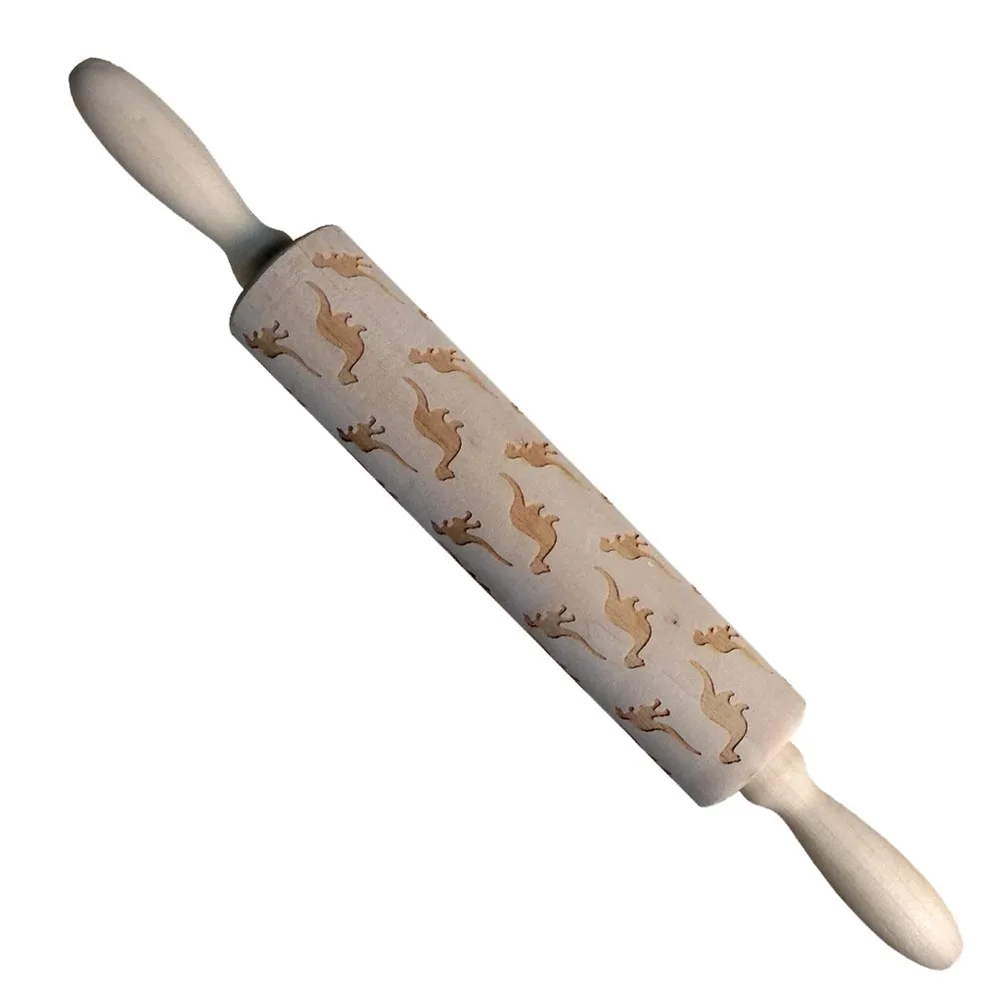 

Dinosaur Rolling Pin Wood Baking Pins Embossing Home Kitchen Bar Tools Engraved Design Non Slip Control Pizza Pastry