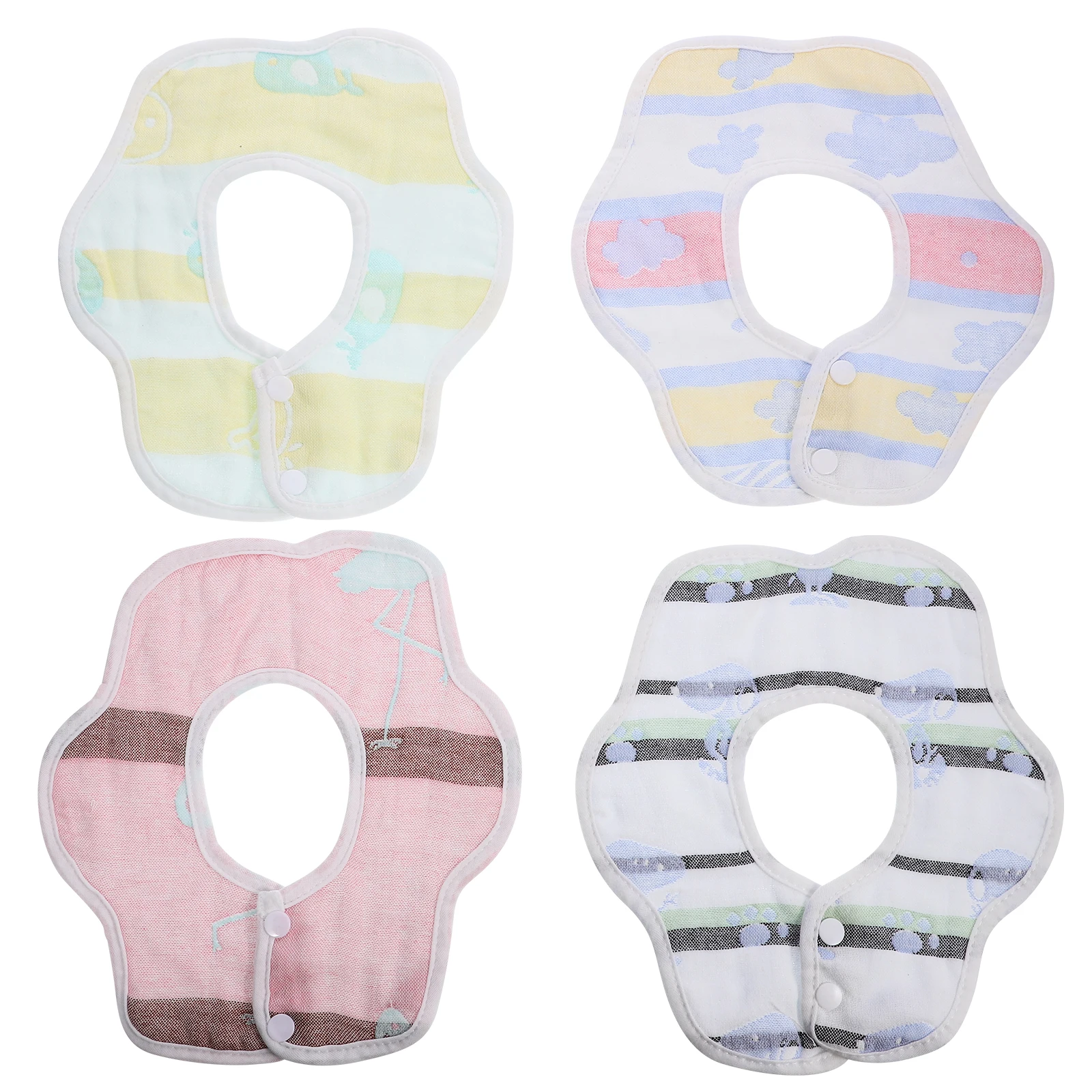 

4 Pcs Baby Bibs Infant Saliva Towel Rice Bag Gauze Drool Scarf Button Eating Soft Absorption Breathable Skin Friendly Quick
