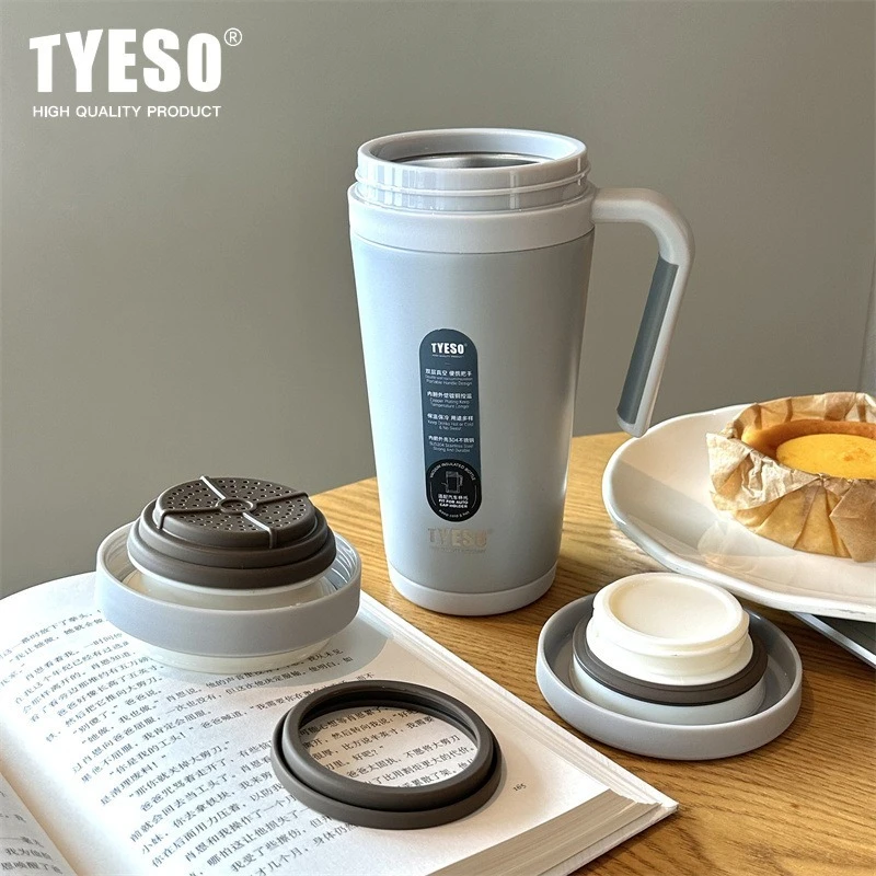 TYESO 500ml Business Insulated Mug Double Wall Tapered Vacuum Flasks with Tea Fiter＆Handle Office Desktop Thermal Coffee Cups