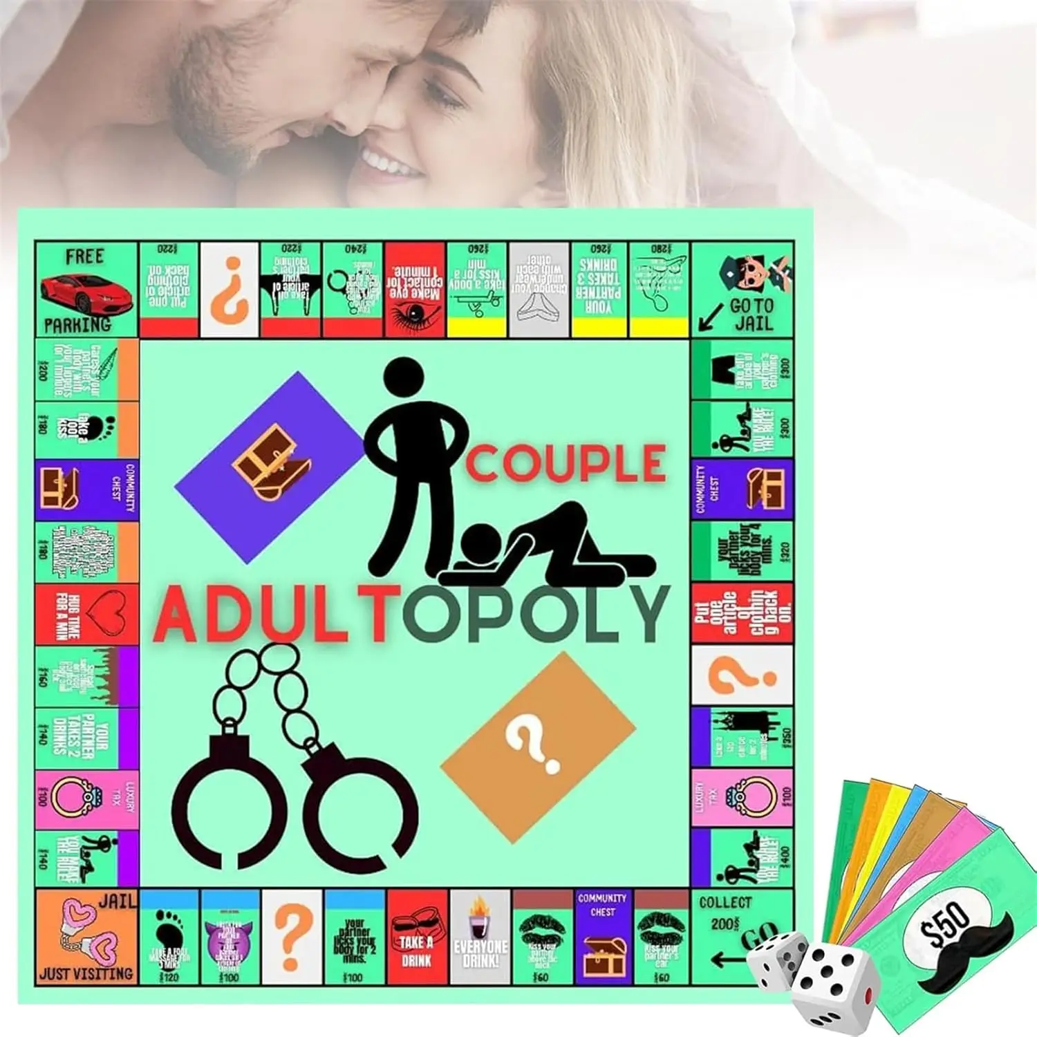 Adultopoly Board Game, Couple Board Game, Couple Adult Opoly Board Game, Date Night Ideas, Intimacy Deck Cards for Couples