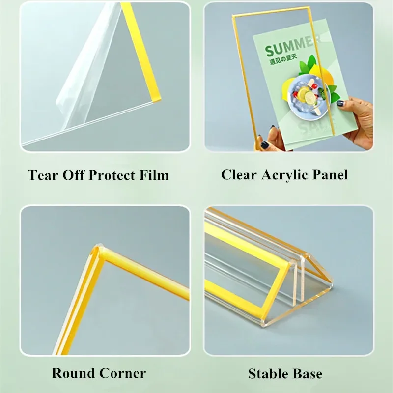 A5 Acrylic Sign Holder Menu Paper Display Stand Gold Frame Wedding Table Number Place Card Holder Flyer Document Photo Frame