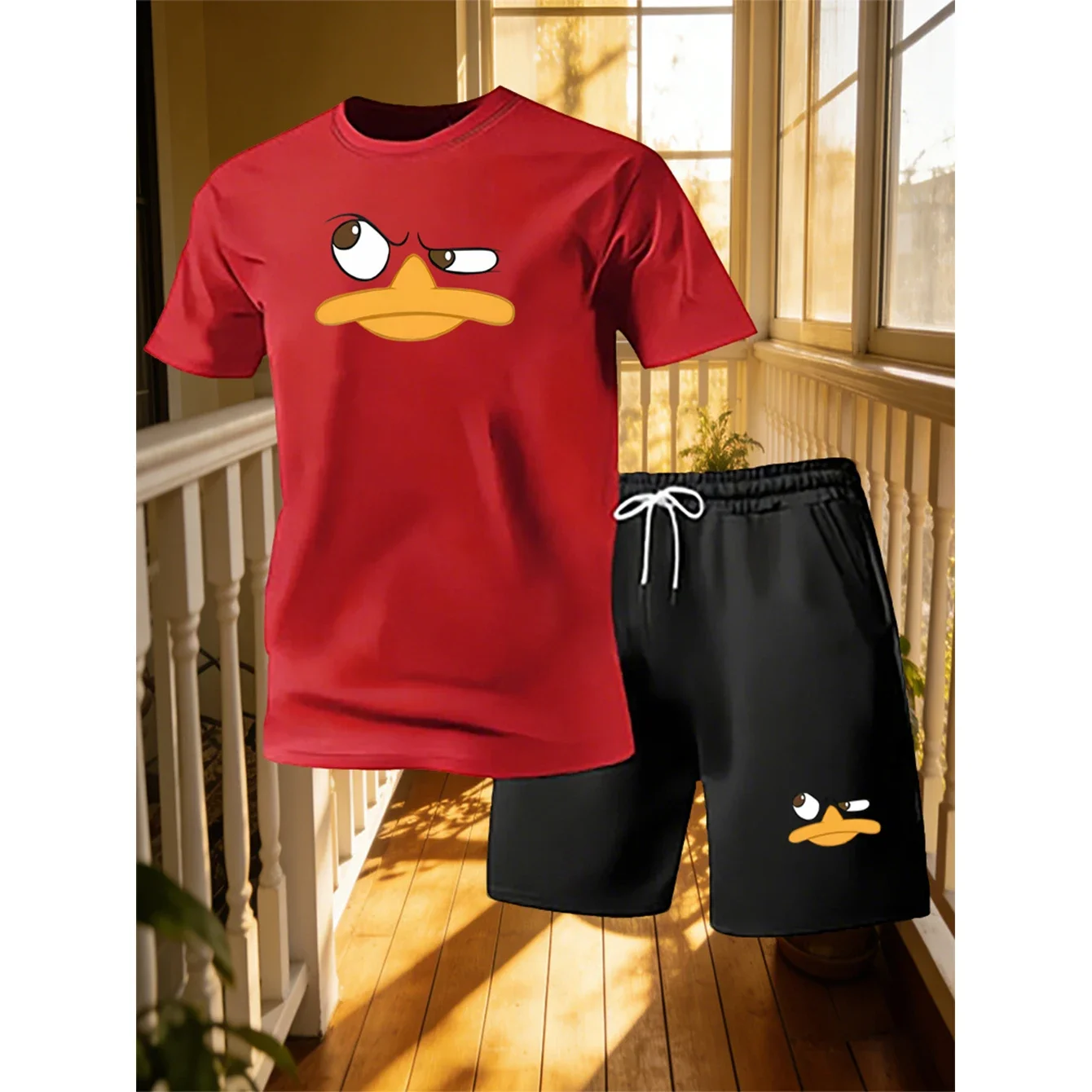 Summer Men's Casual Short Sleeved T-shirt and Shorts Set, Suitable for Home Vacation, Leisure, Outdoor Jogging, Fitness