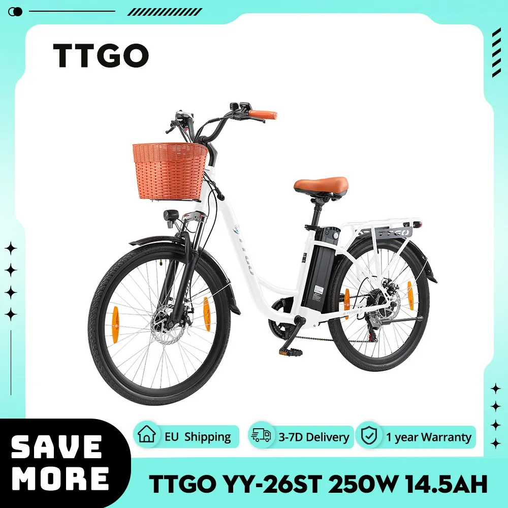 TTGO YY-26ST Electric Bike, 250W Motor, 36V 14.5AH Battery, 26*1.95-inch Tires, 25km/h Max Speed, 100km Max Range, Disc Brake