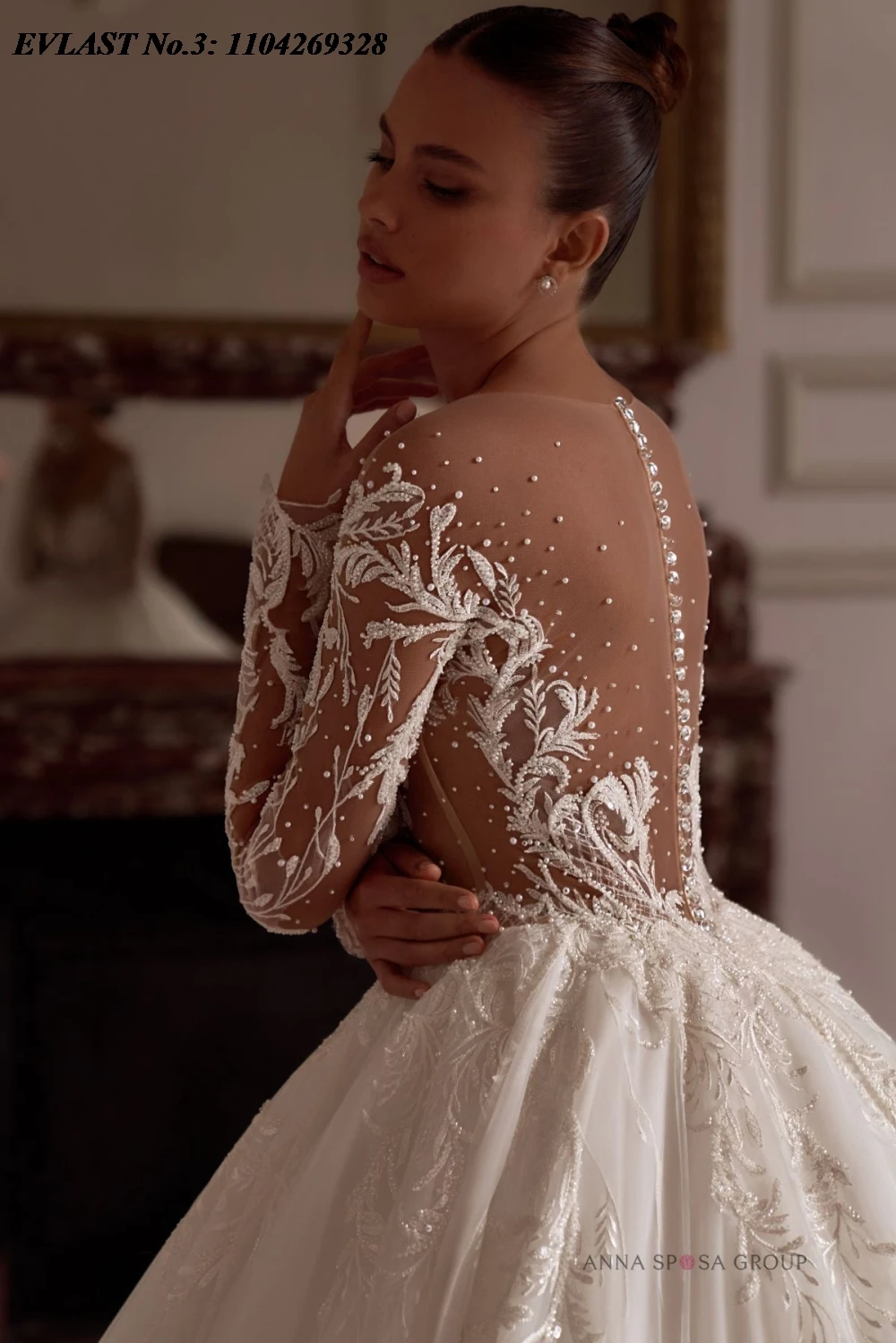 Evlast personalizado vintage uma linha vestido de casamento manga longa renda apliques pérolas miçangas vestido de noiva novia e3wa29