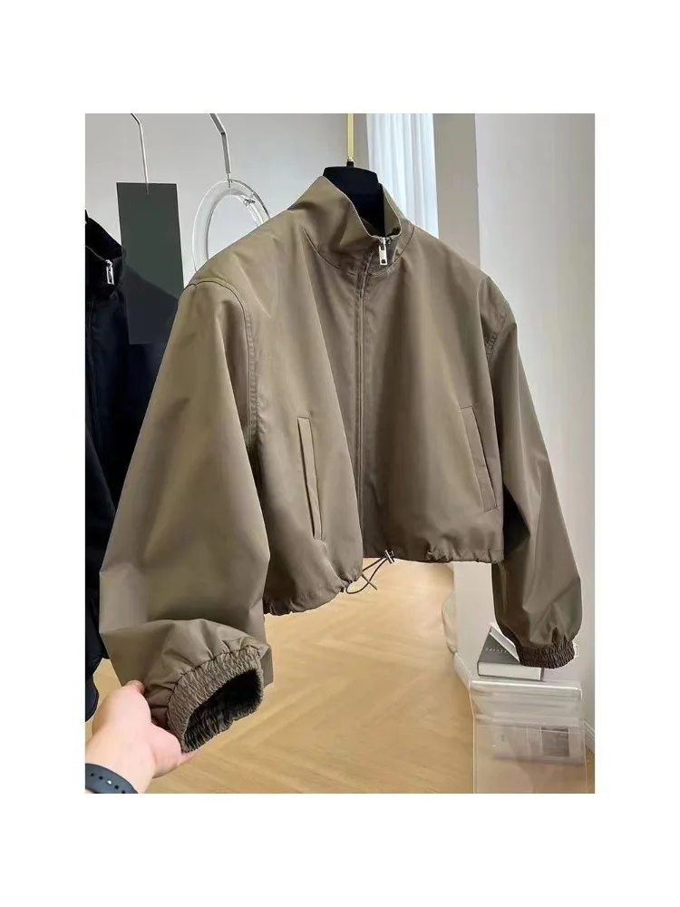 2025 Nieuwe Herfst Koreaanse Stijl High-End FeelDesign Stand Kraag Cropped Jas Voor Vrouwen Petite Werkkleding Elegant Casual Chic tops - afbeelding 2