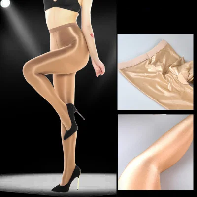 Medias sexys transparentes brillantes para mujer, medias largas de aceite, pantimedias gruesas de una línea de entrepierna, medias de aceite para baile y Fitness, 70D