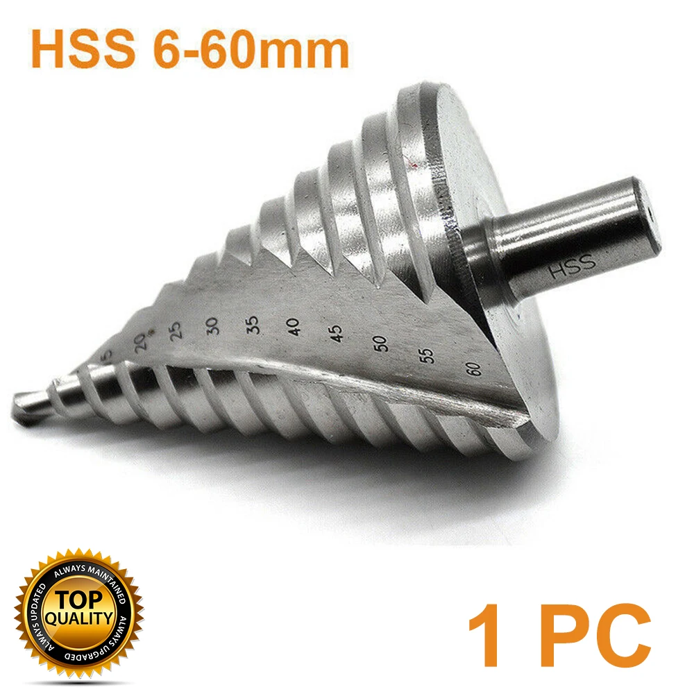 1pcs HSS 6-60mm Multifunctional Drill Bit High Speed Steel Spiral Groove Step White Tower Triangle Drill Large Size Hole Opener