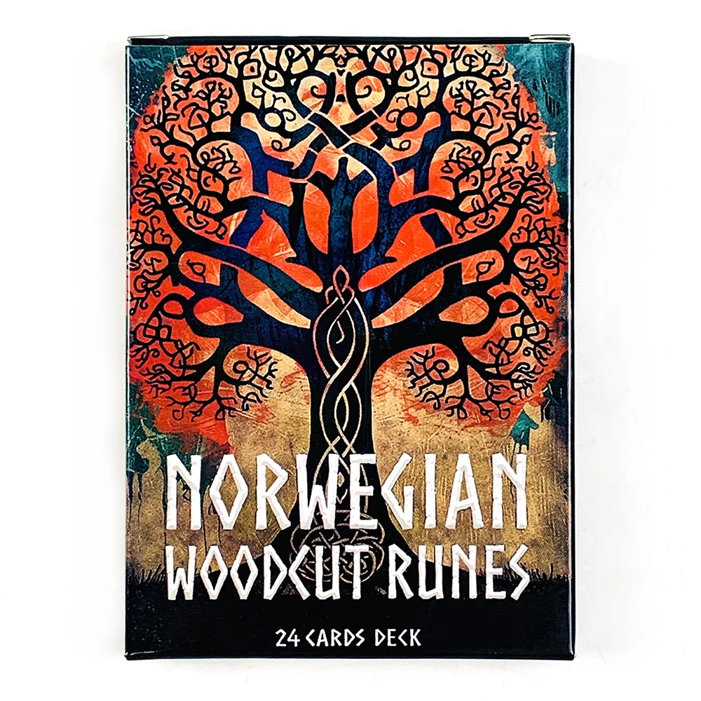 Jeu de cartes Oracle des runes norvégiennes en bois, 10x7 cm, jeu de 24 cartes, version anglaise, jeu de cartes Oracle des runes Elder Futhark, divination et cadeau