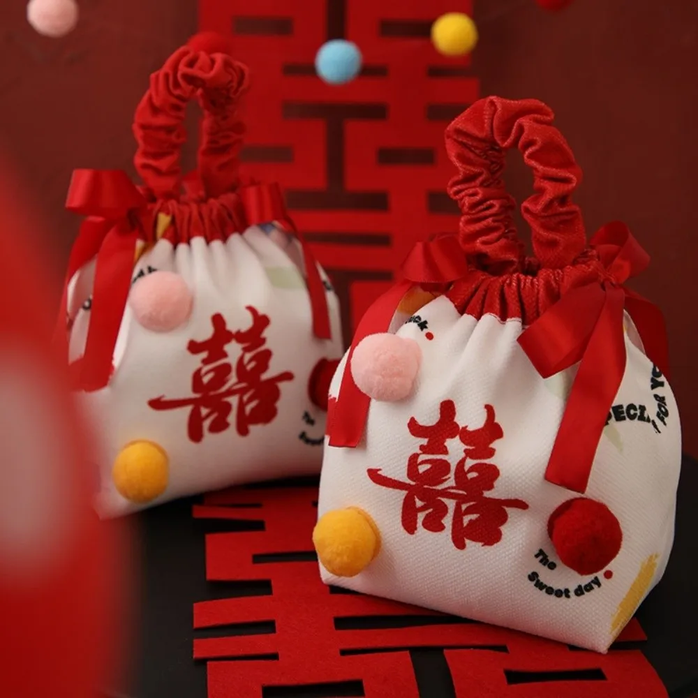 

Flower Festive Sugar Bag Cloth Storage Chinese Wedding Candy Bag Korean Style Drawstring Bow Knot Wrist Bag Lady Girls Women