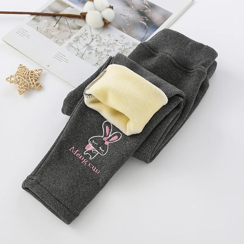 3-7Year Girl Leggings Autumn Winter Thick Warm Plus Baby Pant Kid Cute Embroidery Rabbit Girl Legging Children Bottom Part Pants
