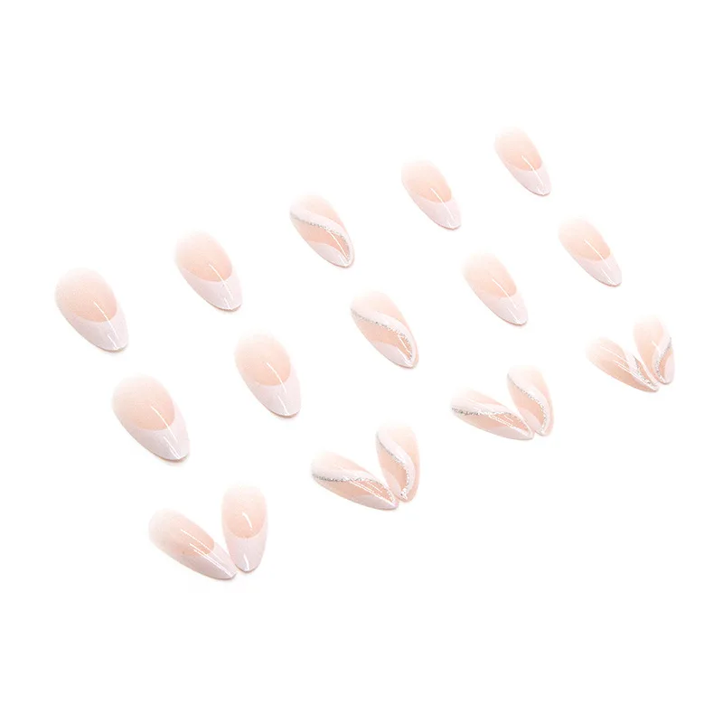 24pcs White Ripple Almonds False Nails Art for Gluing Cheap Acyrlic Artificial Press on Nails for Girls Fake Stick-on Nail Tips