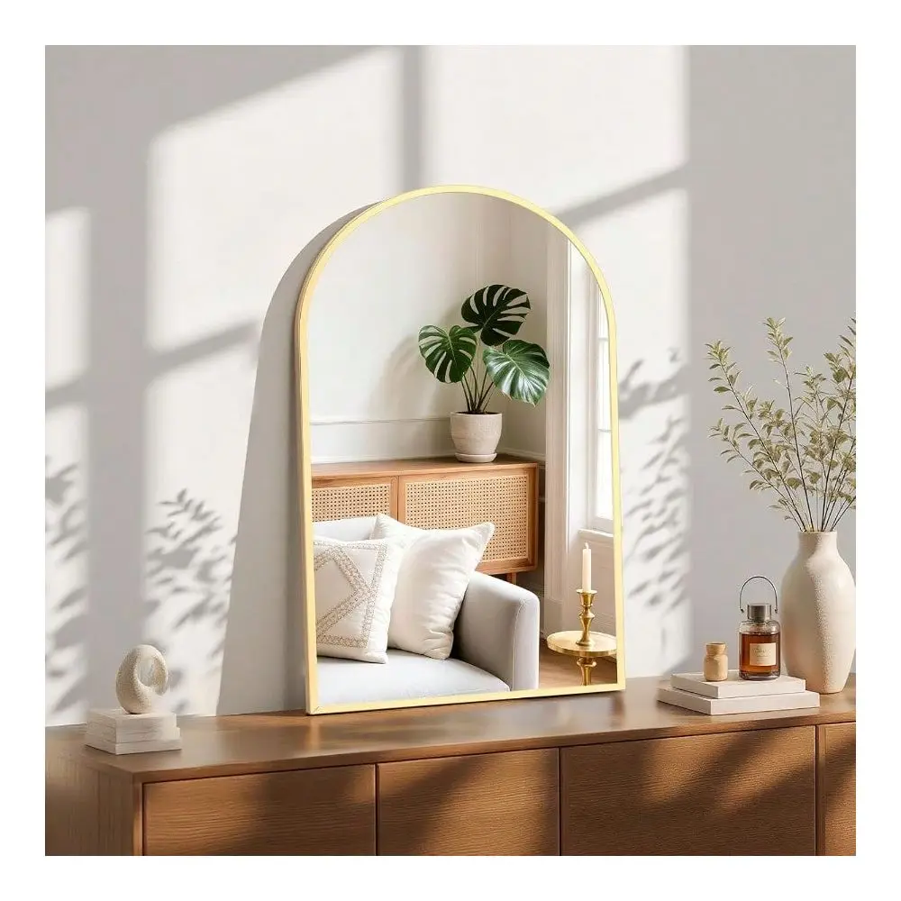 

X30 Arched Gold Bathroom Mirrors For Wall, Bathroom Mirrors For Over Sink, Metal Framed With HD ShatterProof Glass For Entryway