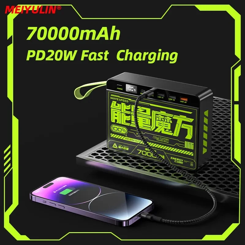 

MEIYULIN Portable Power Bank 70000mAh 22.5W 4 Ports External Spare Battery USB C PD20W Fast Charging Powerbank for iPhone Xiaomi