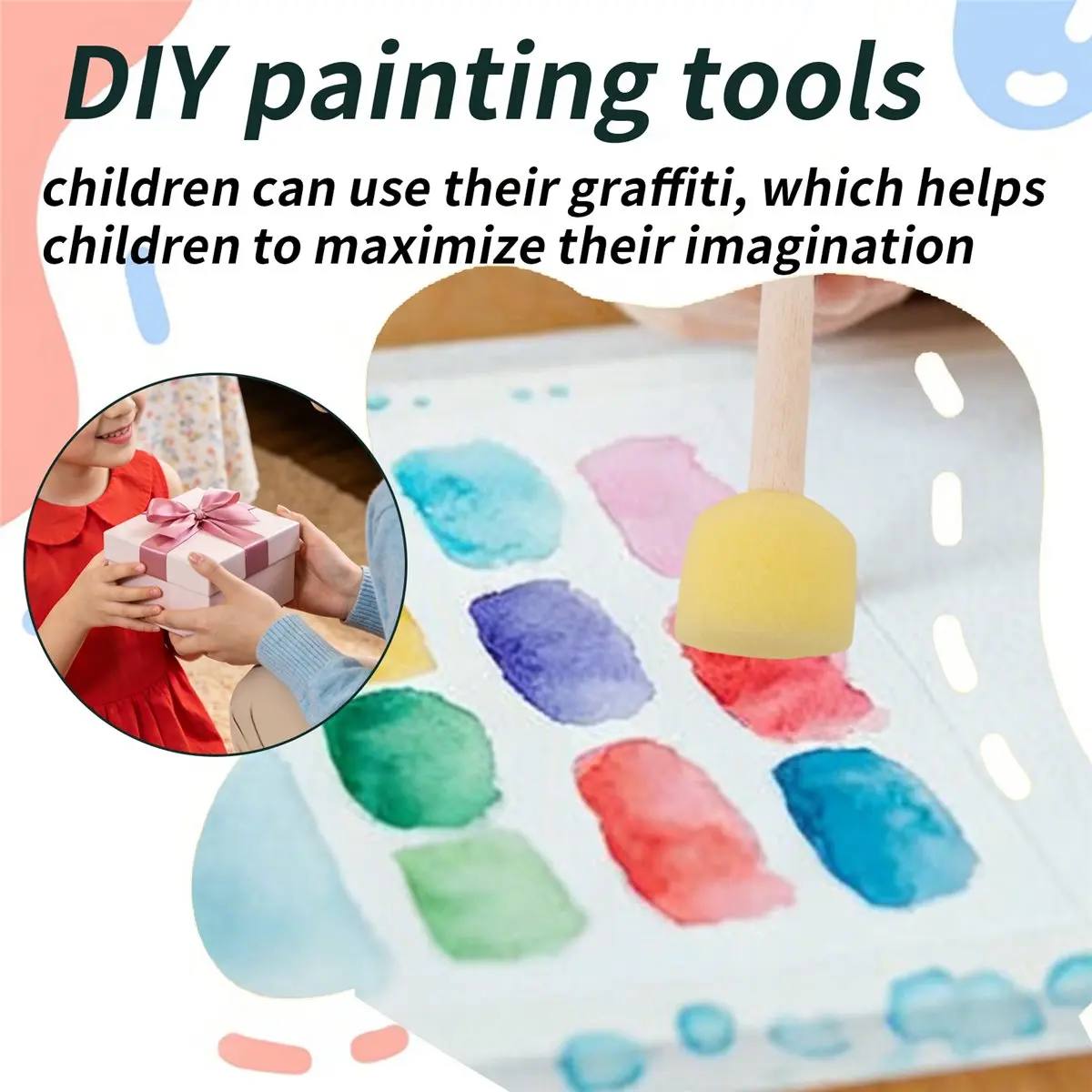 DT38 20 PCS Round Sponges Brush Set Kids Painting Tools - Sponge Painting Set DIY Painting Tools in 4 Sizes for Kids