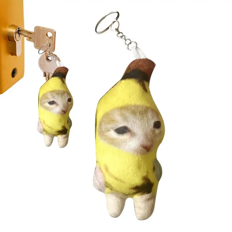 Crying Sound Banana Cat Keychain Creative Happy Cat Crying Banana Cat Doll Pendant Phonating Banana Cat Stuffed Plush Key Chain