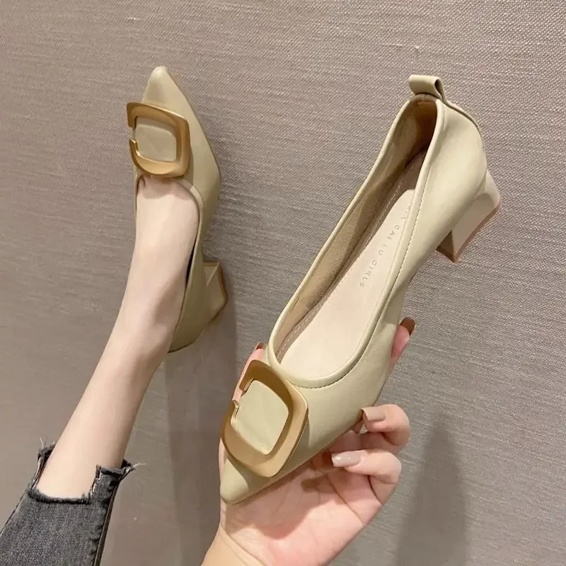 Ladies Pumps Square Heels Low Heel Elegant Women's Shoes Lastest Luxury High Quality On Offer Korean Style Spring Hot Trendy