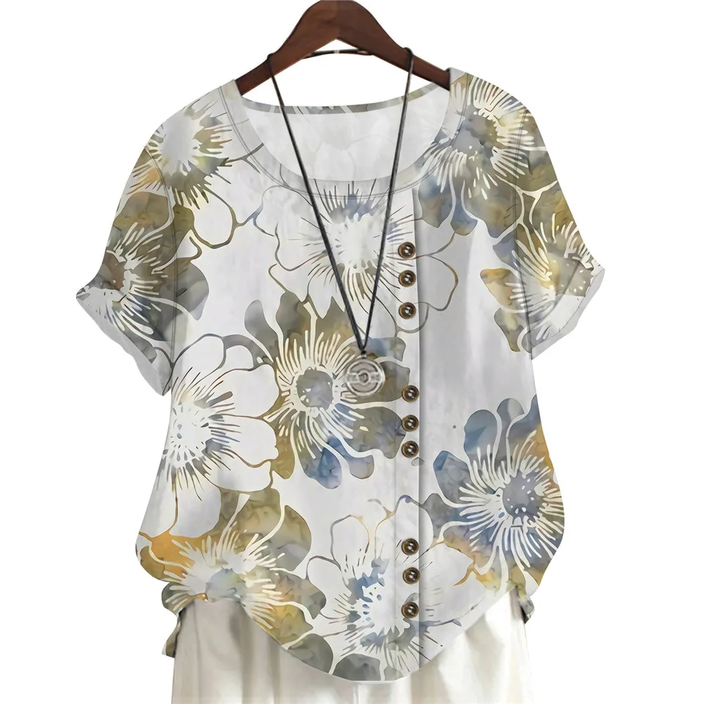 CLOOCL Short Sleeve Shirts Peony Flowers 3D Printed Women Blouse Loose Casual Tee Tops Summer Female Clothing Elegant