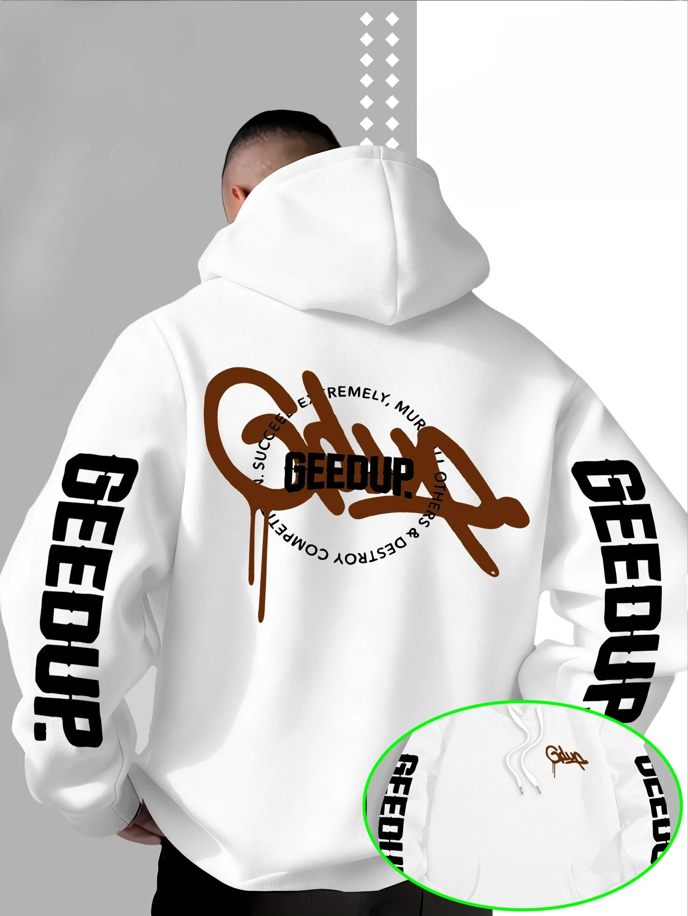 Neuer Herren-Kapuzenpullover mit Graffiti- und Tropfen-Buchstaben-Print für Herbst und Winter, Street-Style, lockerer Pullover-Hoodie – Detail 2