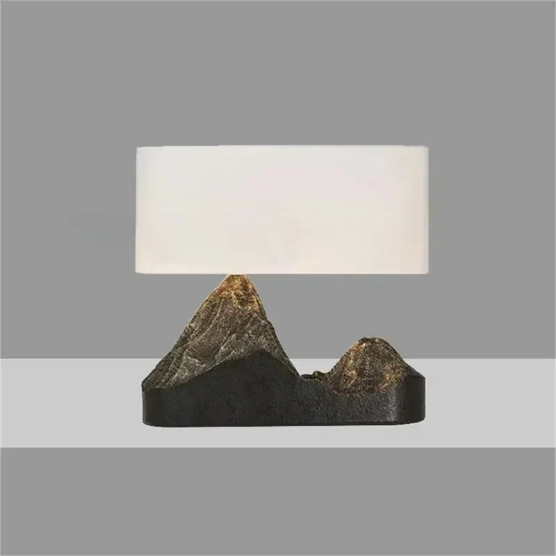 

Creative Mountain Shape Resin Table Lamps White Fabric Lampshade Post-modern Living Room Restaurant Bedroom Study E27 Desk Light