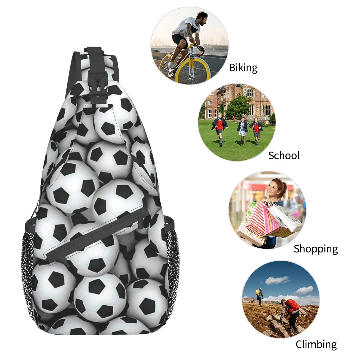 Soccer Balls Crossbody Sling Bags Printed Chest Bag Sport Play Game Shoulder Backpack Daypack for Travel Hiking Cycling Satchel