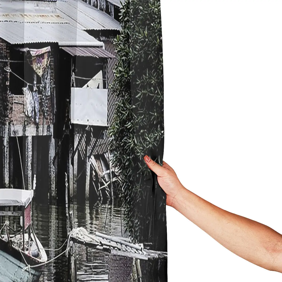 Traditional Fishing Village In Phu Quoc Shower Curtain Bathroom Polyester Waterproof Bath Curtains with Hooks
