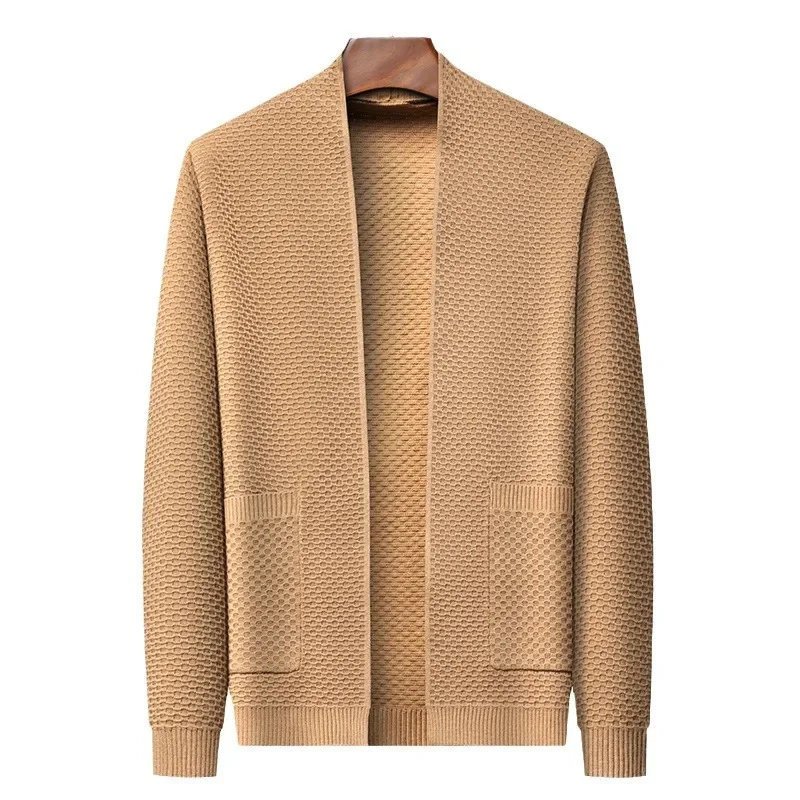 2025 ปลาคาร์ดิแกนถักเสื้อแจ็คเก็ตผู้ชายวัยกลางคนหลวมสบายๆเสื้อกันหนาวเสื้อแจ็คเก็ตบาง