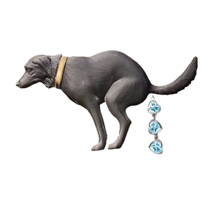 M2EA Lapel Pin Accessory Eye catching Dog Poop Brooch with Heart Stone