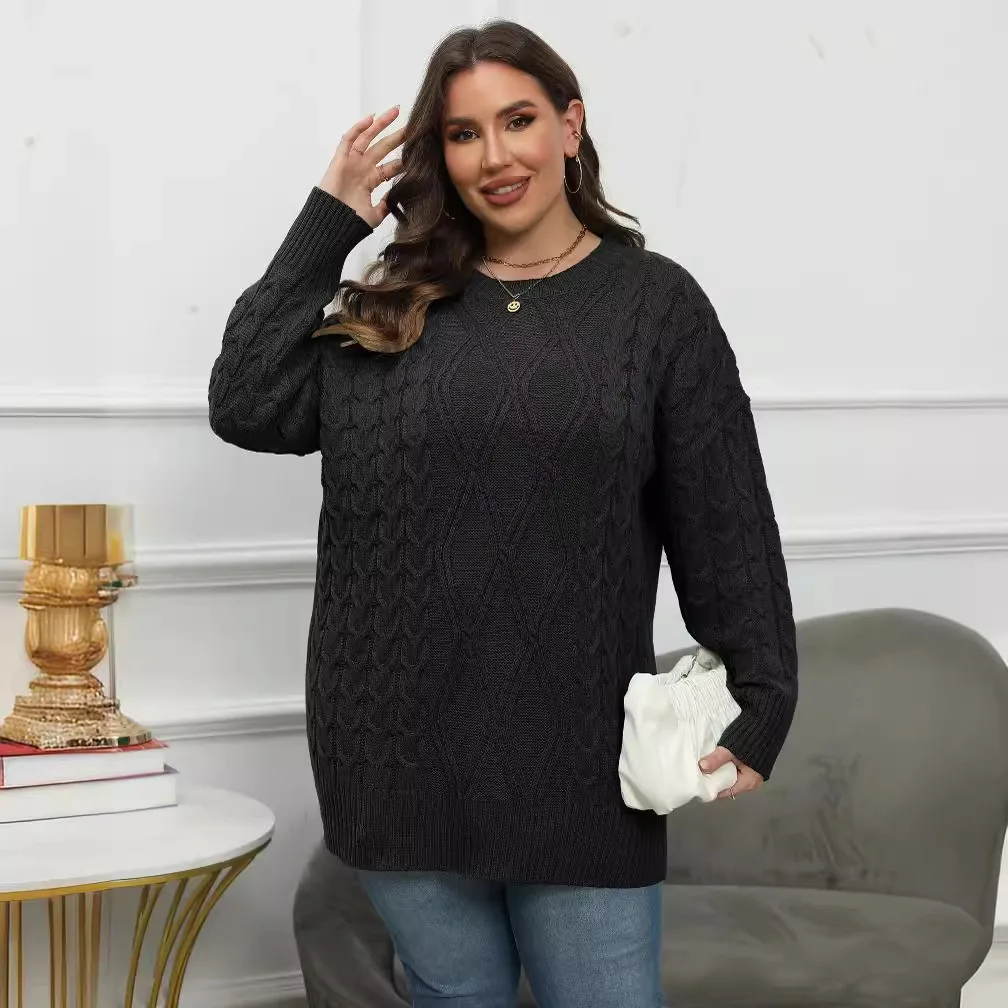 Plus Size Damen Strickpullover O-Ausschnitt Schwarz Grün Rot Übergroße Winterkleidung für Frauen Einfache lockere Mode Herbst