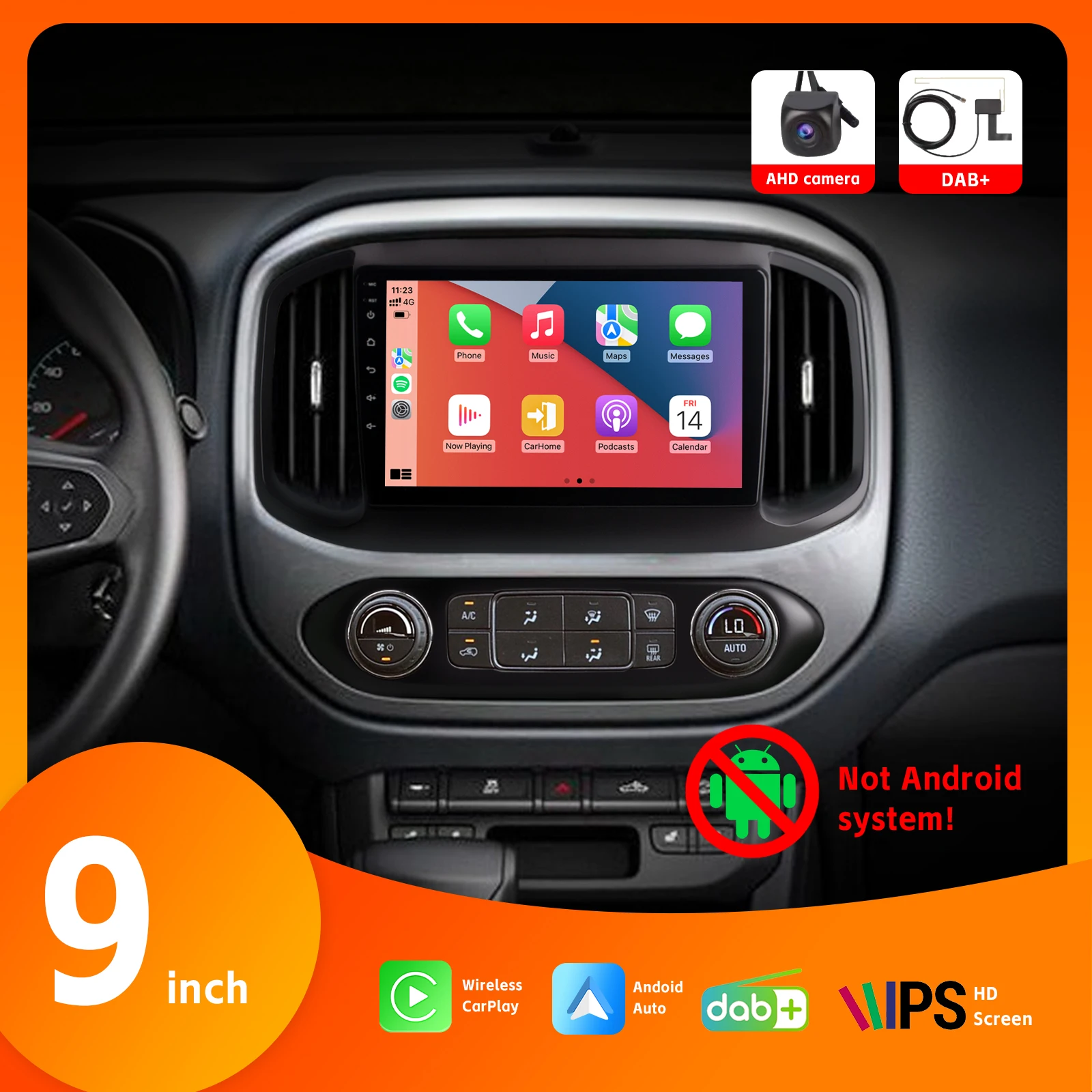 

Car Radio with Wireless Carplay Android Auto 9" IPS Touch Screen DAB+ AHD Rear View Camera BT for Chevrolet Colorado 2015-2017