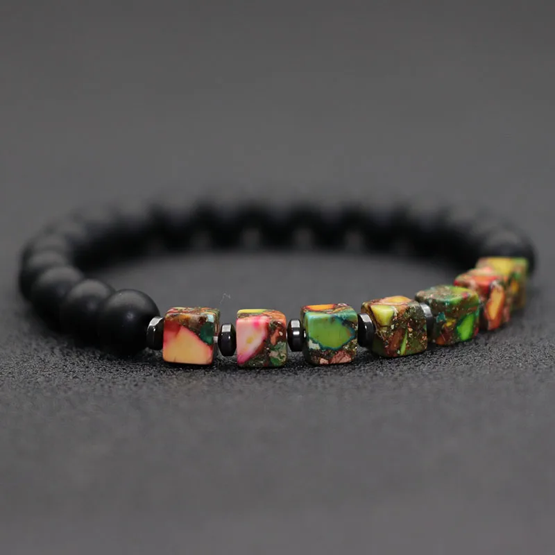 Unique Natural Wooden Bracelet Men Square Imperial Stone Braclet Homme Bohemia Beaded Brazalete Pulsera Hombre Gift For Him