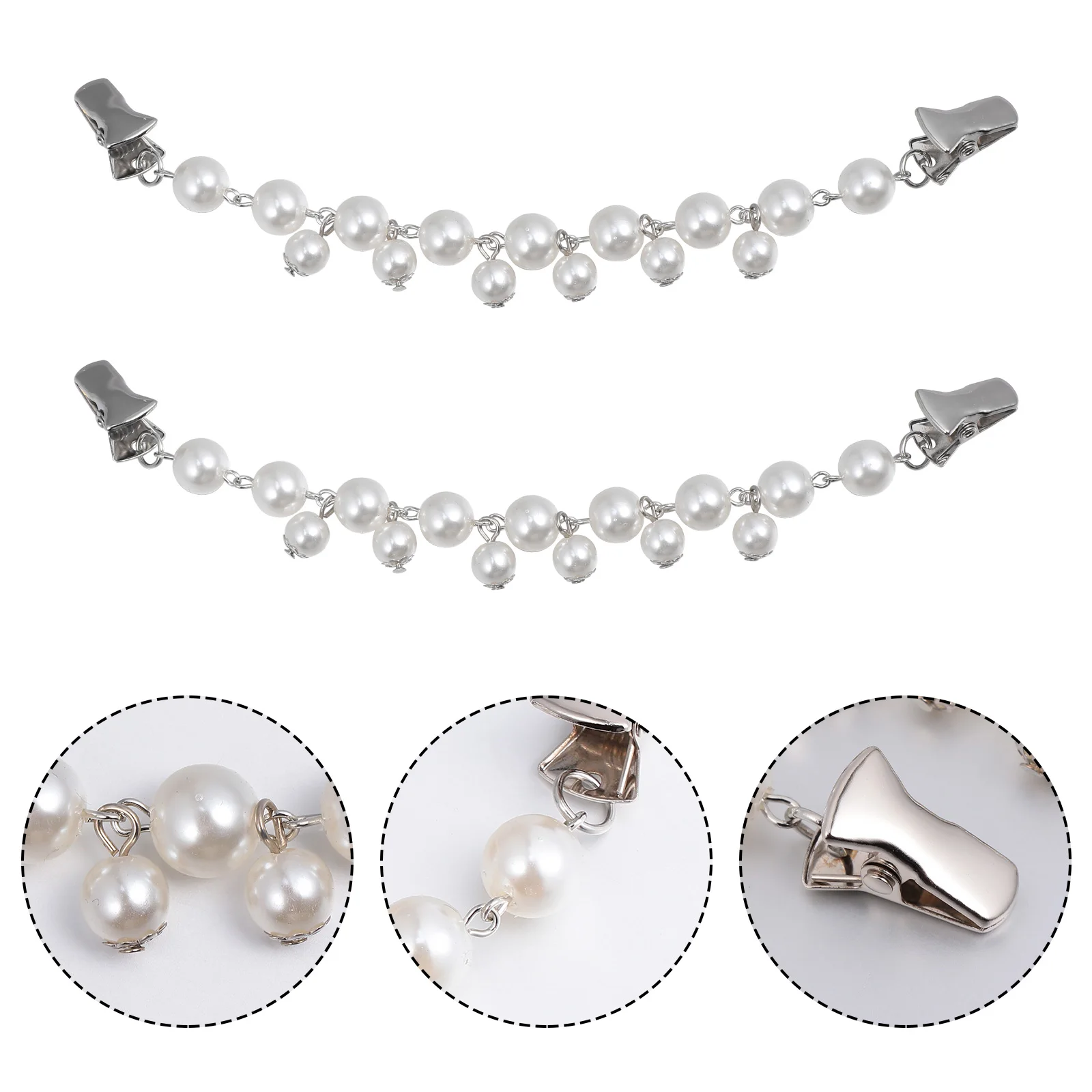 

2 Pcs Chains Retro Cardigan Clips Beautiful Sweater Chains Formal Neck Adornments Elegant Pearl Style Fashion Shiny Decor