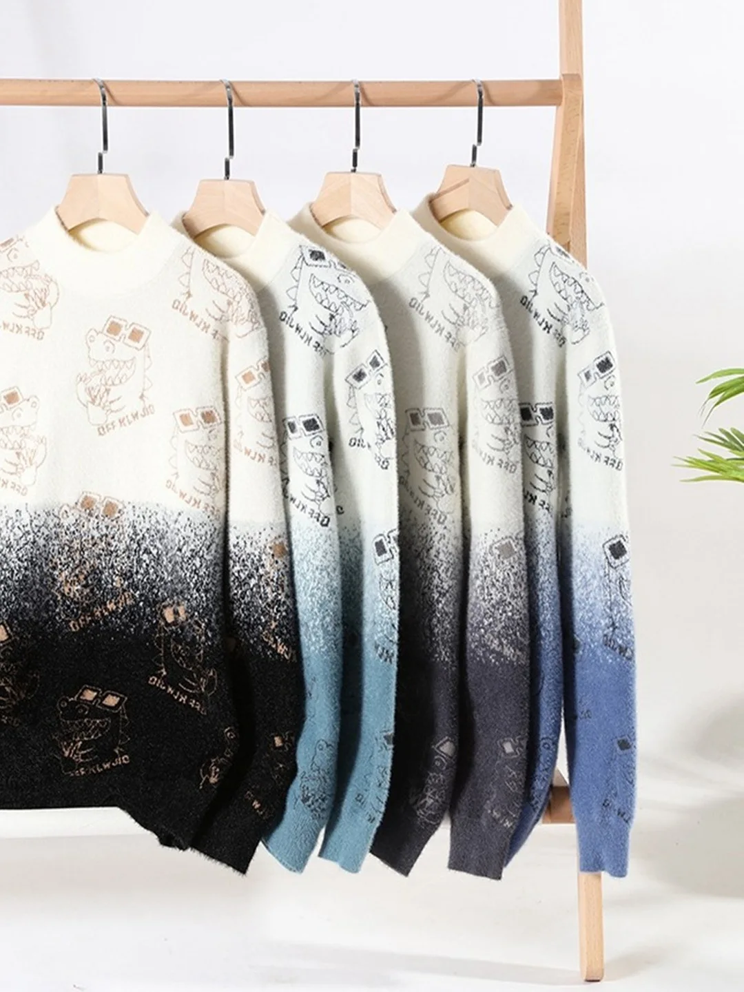 

Casual Men's Knitted Sweater Fake Fur Inner Wear Teenage Trendy Brand Loose Fit Autumn Winter Faion Color Blo Design