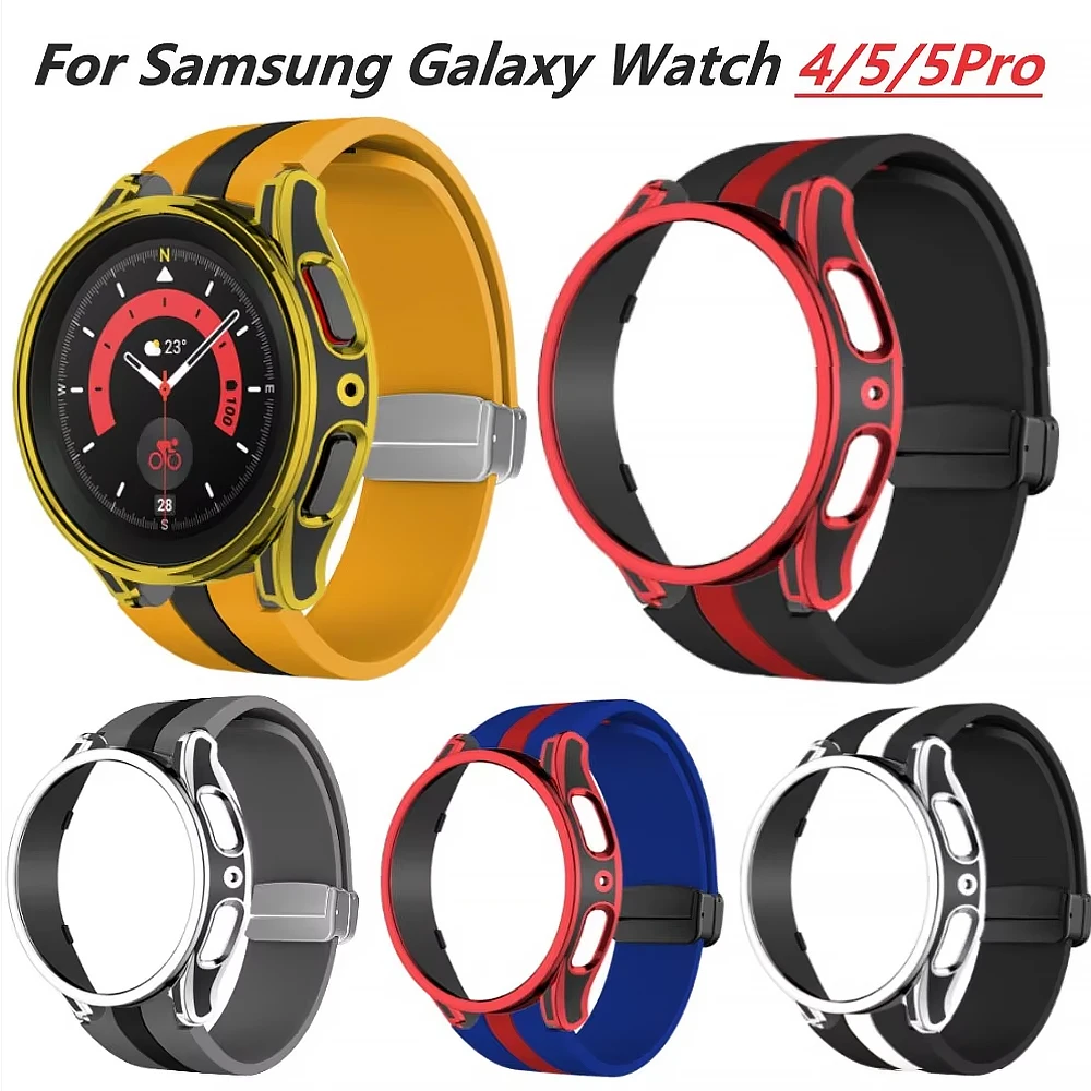 Magnetic Buckle Strap for Samsung Galaxy Watch5Pro 45mm Hollow Frame Protective Cover for Galaxy Watch 4/5/6 40mm 44mm Case+Band