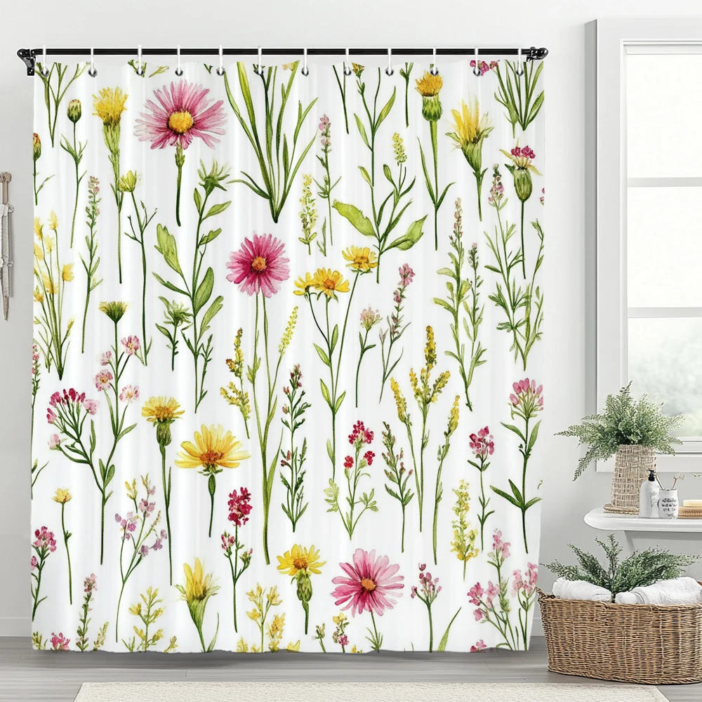 

Душевая занавеска с весенними цветами, декоративная занавеска для ванной комнаты, водонепроницаемая занавеска для душа с крючками