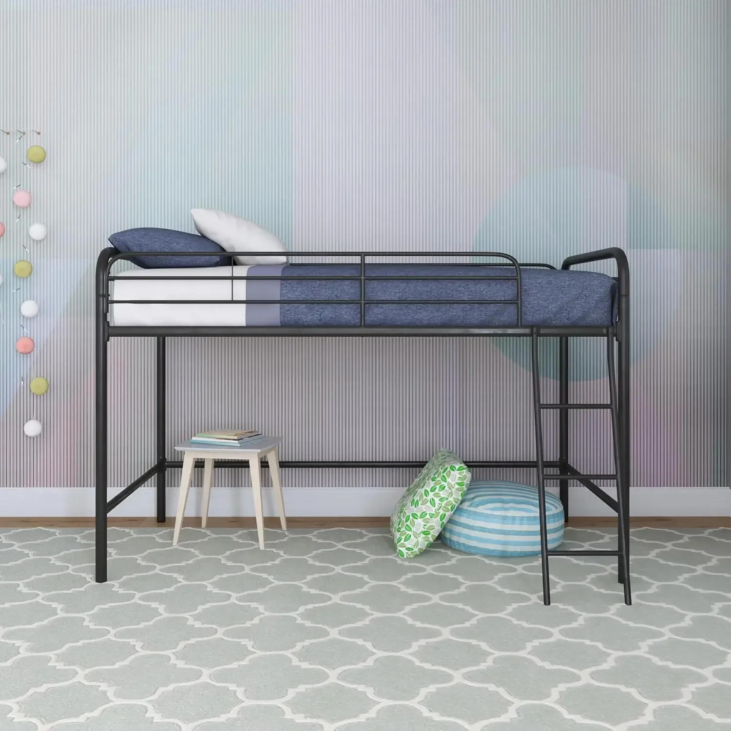 

Металлическая кровать-чердак Jett Junior Twin, черная