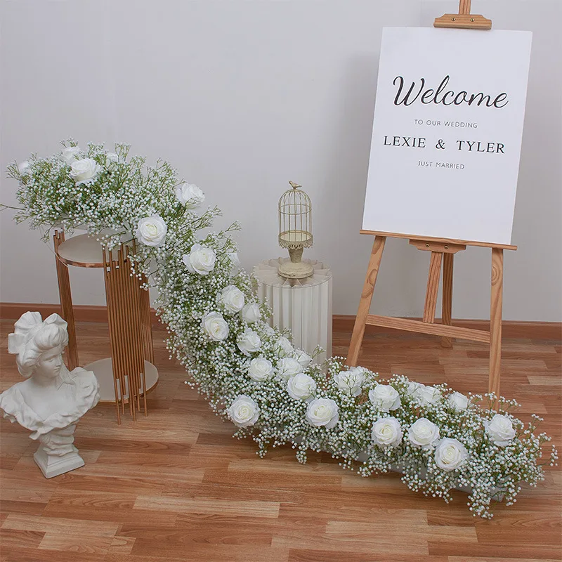 White Gypsophila Baby Breath Flower Row Arrangement Wedding Backdrop Prop Table Flower Runner Event Party Arch Floral