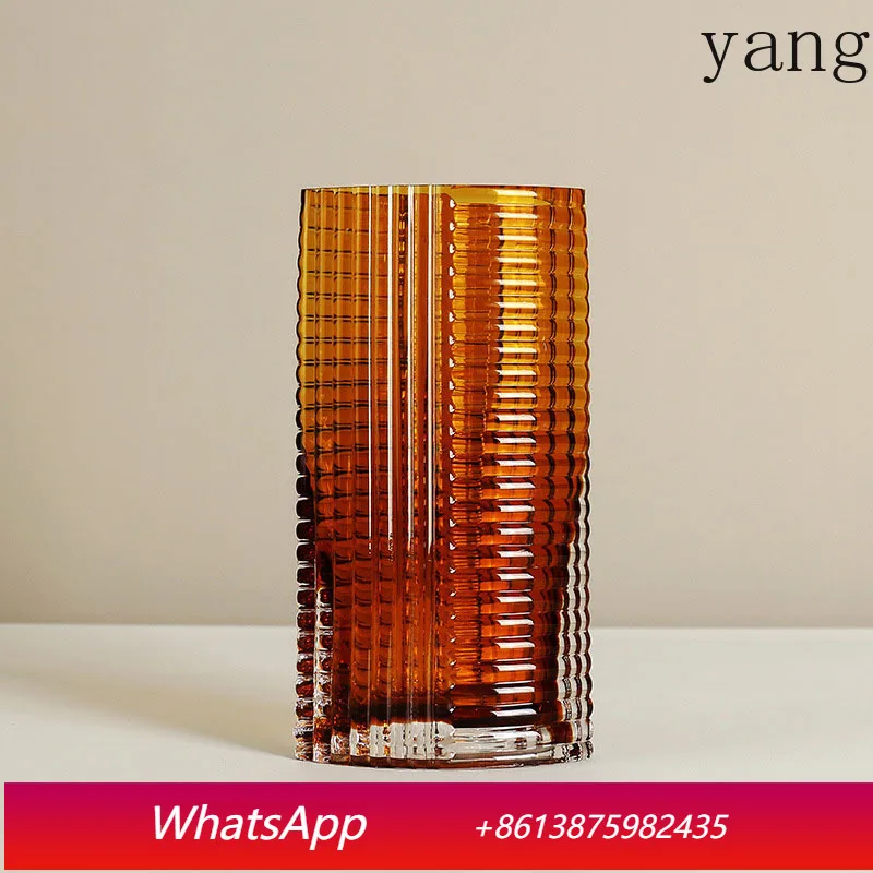 

Transparent relief striped glass vase flower arrangement minimalist craft vase modern decoration